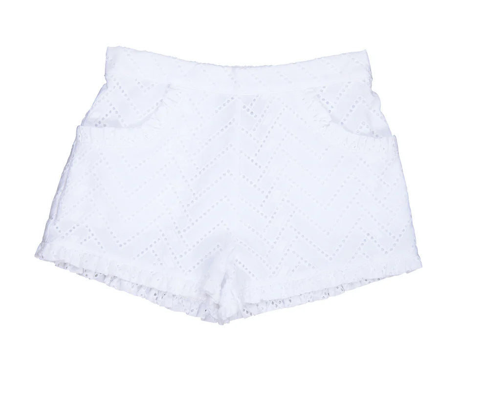 Phoebe Pocket Shorts White Eyelet Busy Bee