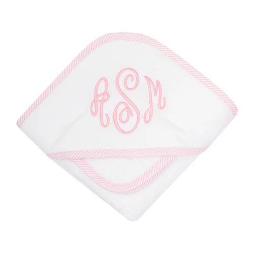 Seersucker Stripe Fabric Hooded Towel Set Pink