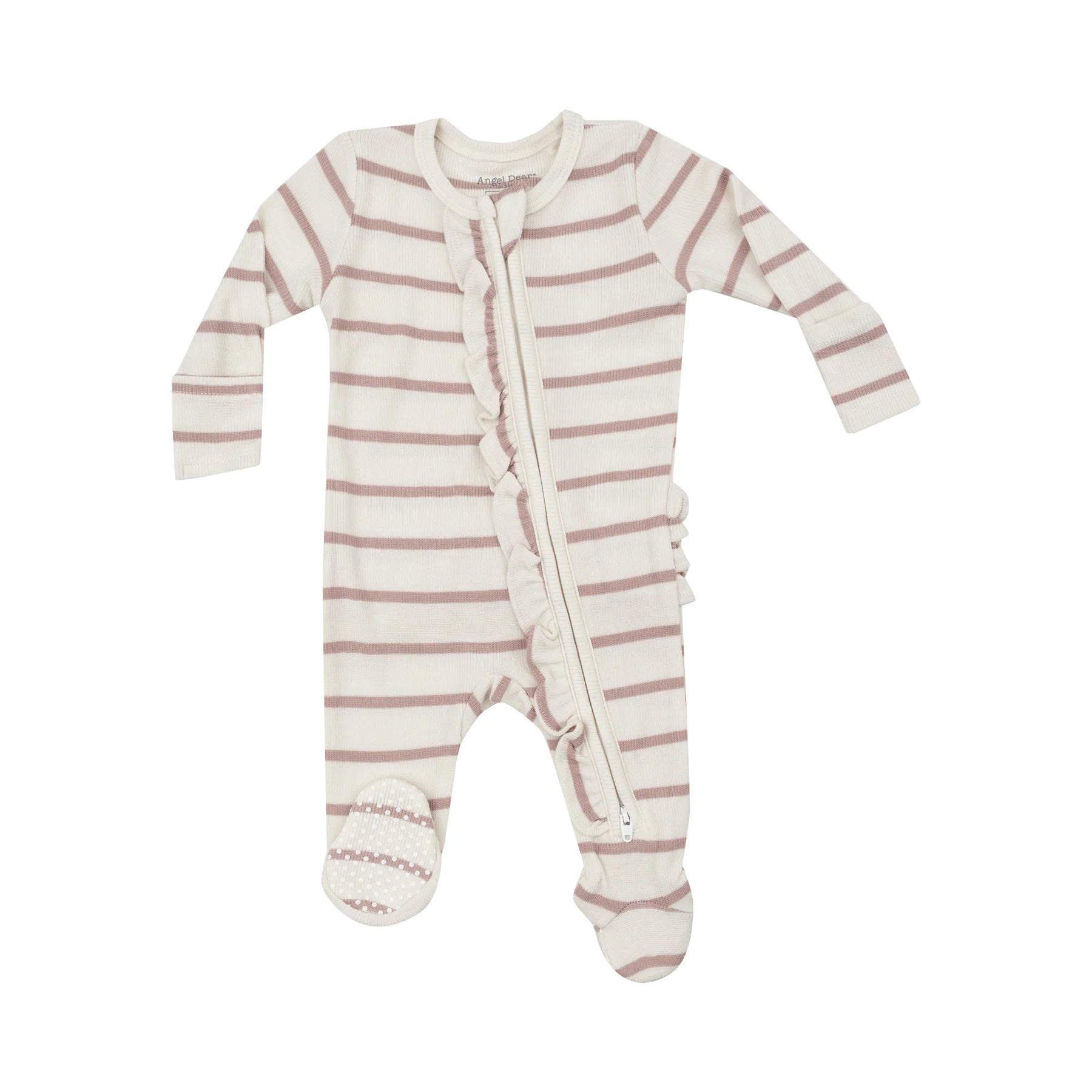 Ribbed Stripe Footie in Misty Rose 2 Way Zipper