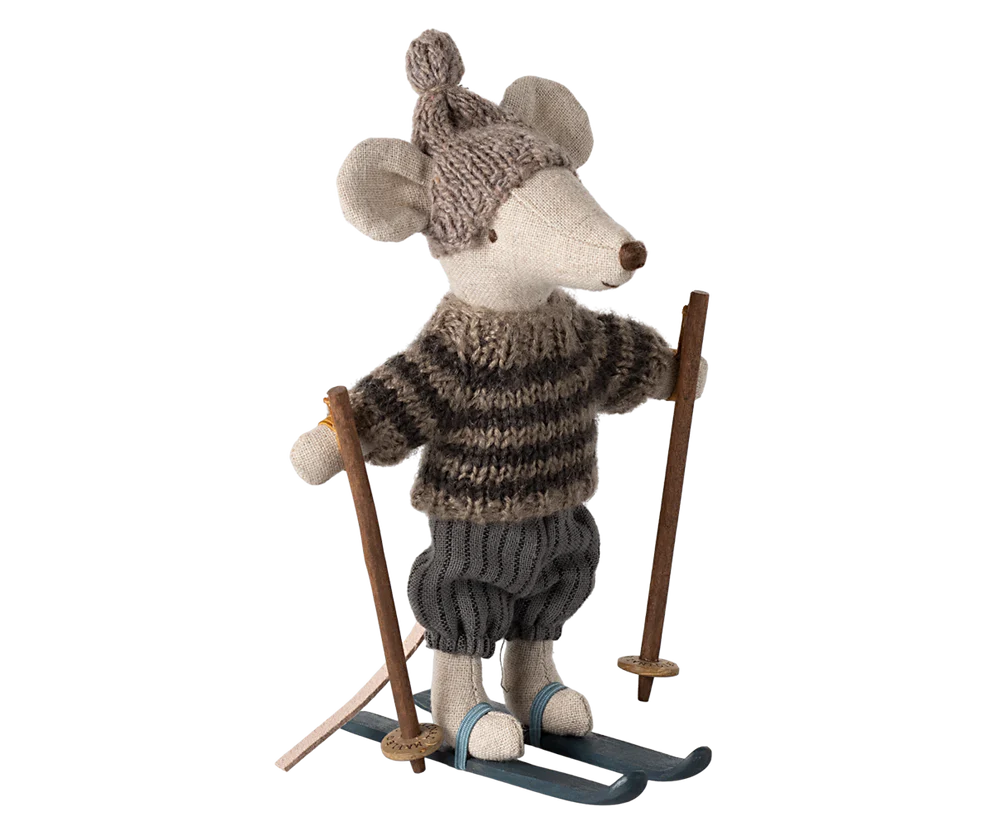 Winter mouse with ski set, Big brother - Grey