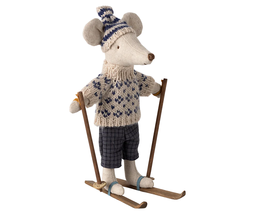 Winter mouse with ski set, Dad - Blue