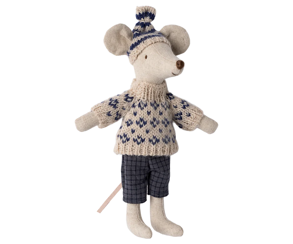 Winter mouse with ski set, Dad - Blue