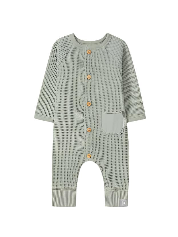 Waffle weave romper with pocket in Green