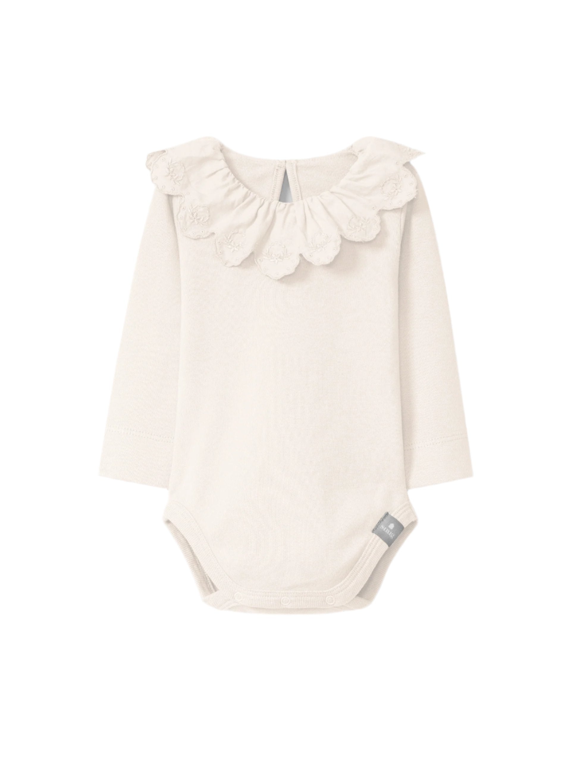 Bodysuit with ruffled collar English embroidery in Pink