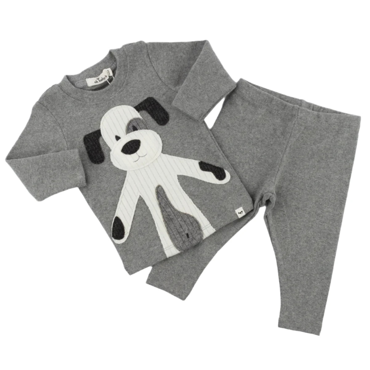 oh baby! Two Piece Set Large Puppy Cream Applique - Coal