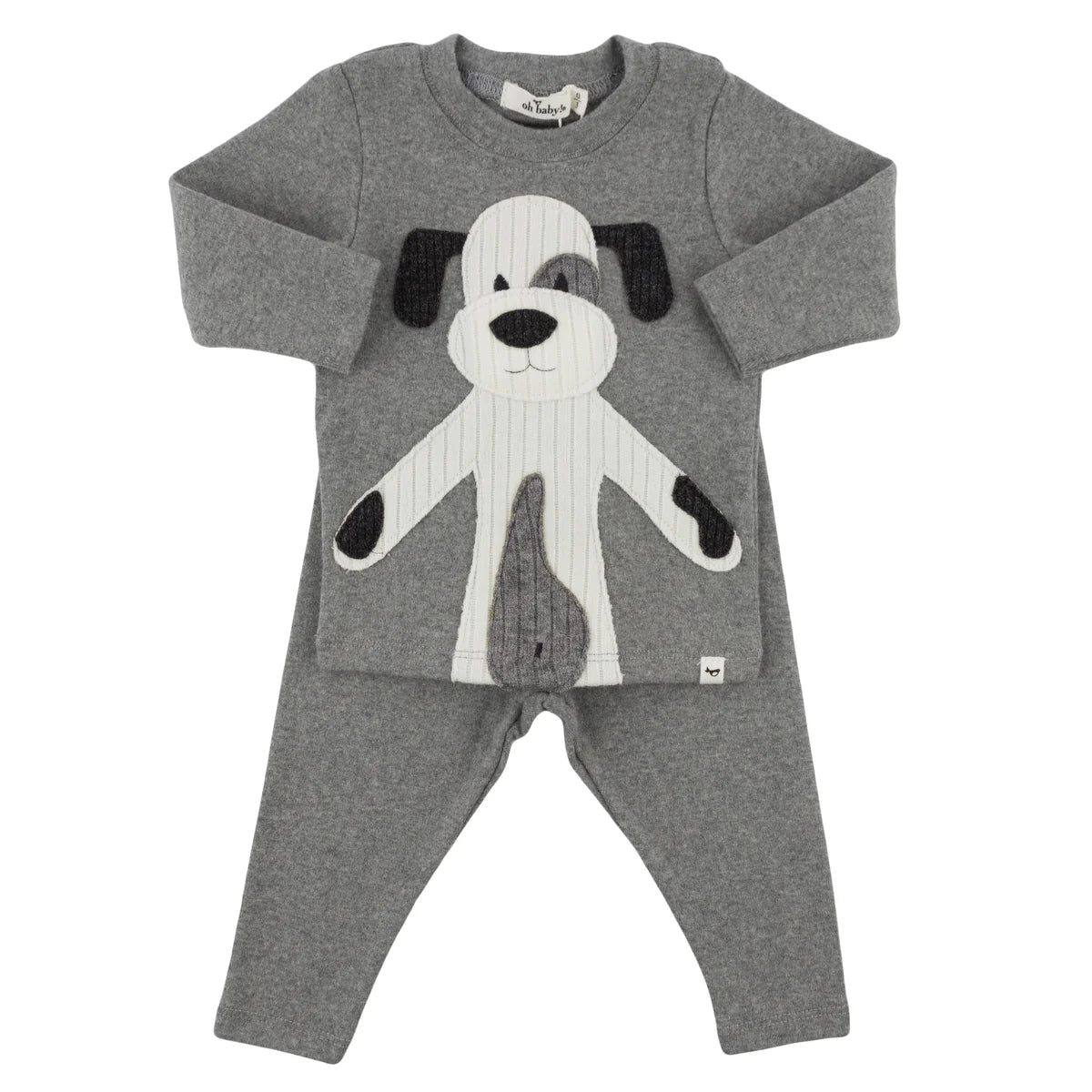 oh baby! Two Piece Set Large Puppy Cream Applique - Coal