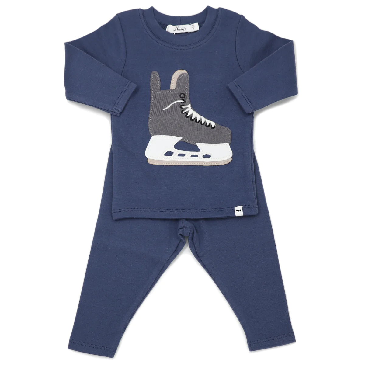 Two Piece Set - Hockey Skate Applique - Denim