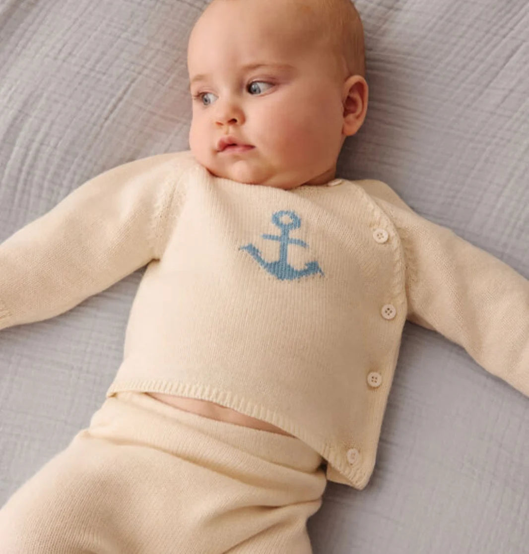 Baby Boy Set Knit Sweater Anchor Detail and Pants S25