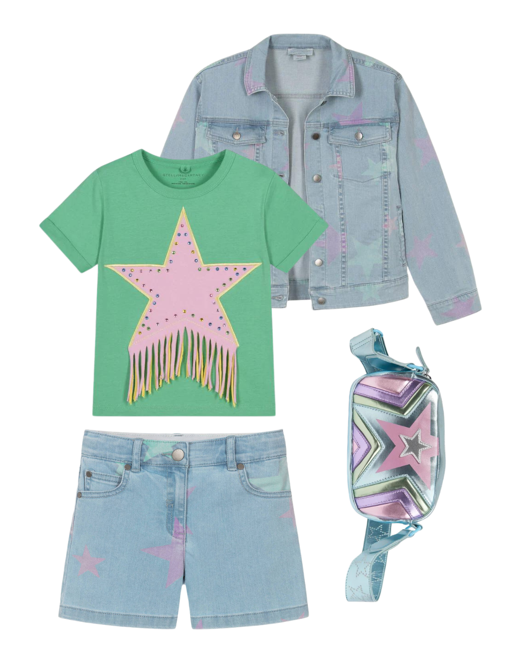 Girl Multi Color Stars Denim Shorts