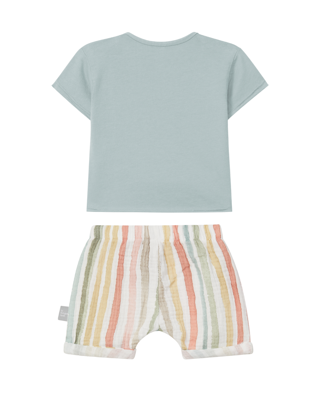 Green Tee with Multi Striped Short Set