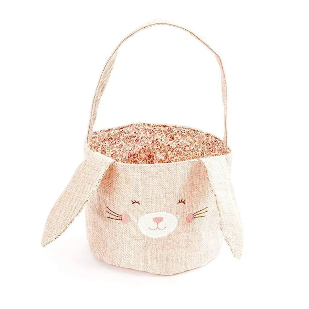 Pink Linen Bunny Basket Small