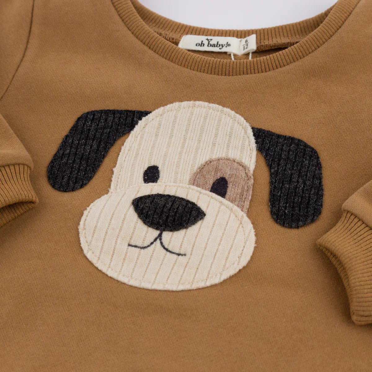 oh baby! Brooklyn Boxy Sweatshirt with Puppy Face Applique - Milk Chocolate