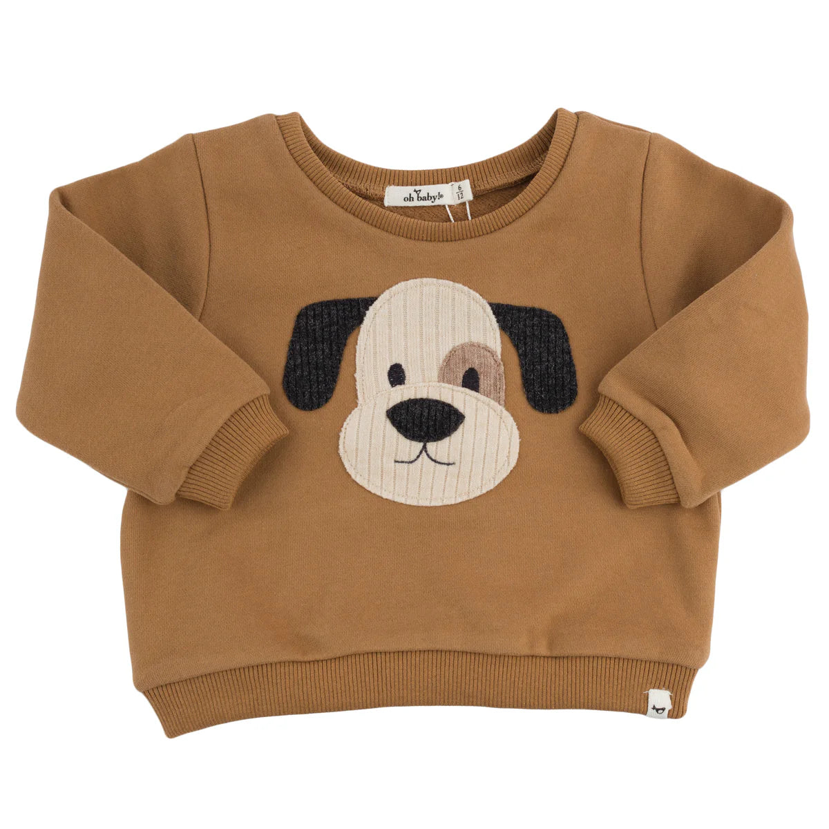 oh baby! Brooklyn Boxy Sweatshirt with Puppy Face Applique - Milk Chocolate