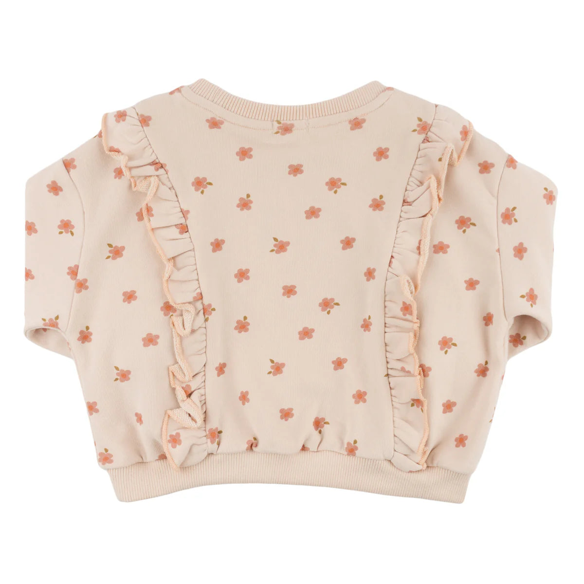 oh baby! Millie Ruffle Boxy Sweatshirt - Small Daisies Print - Pale Pink