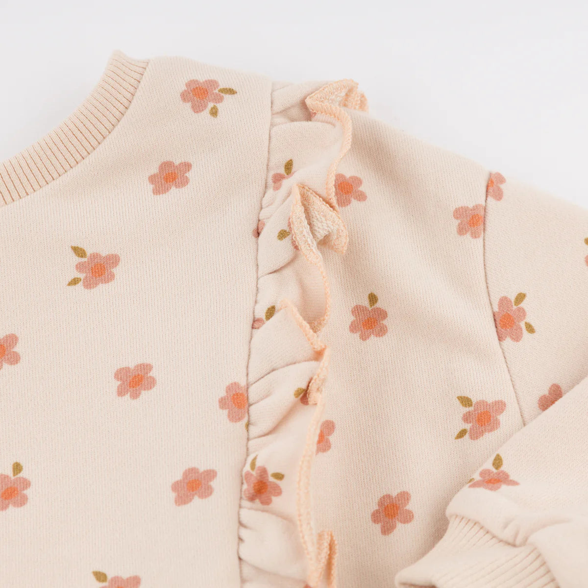 oh baby! Millie Ruffle Boxy Sweatshirt - Small Daisies Print - Pale Pink