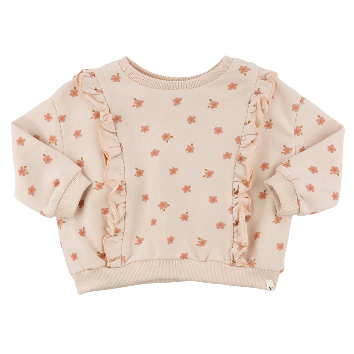 oh baby! Millie Ruffle Boxy Sweatshirt - Small Daisies Print - Pale Pink