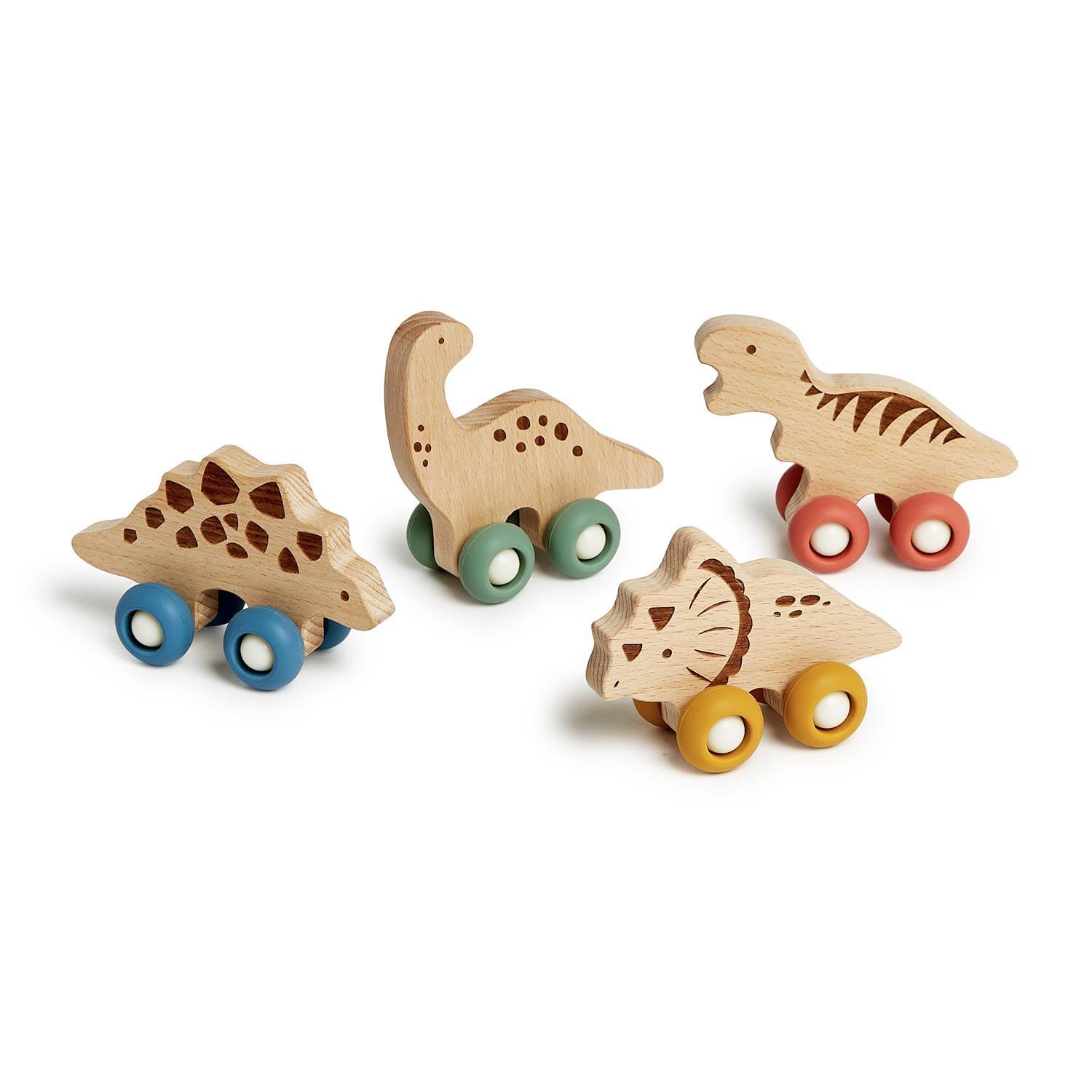 Hand-Crafted Wooden Dinosaur Grasping Toy with Silicone Wheels