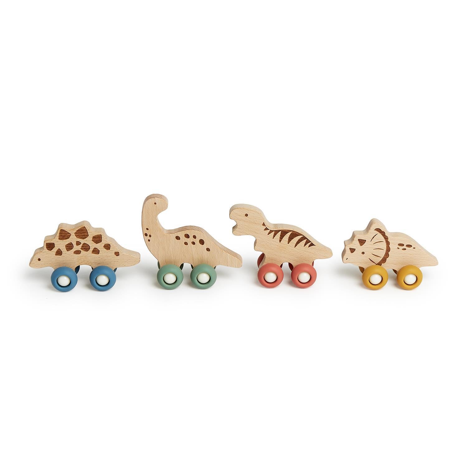 Hand-Crafted Wooden Dinosaur Grasping Toy with Silicone Wheels