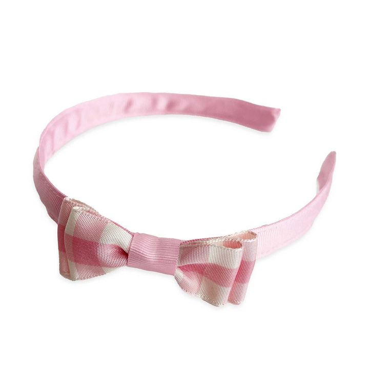 Audrey Gingham Taffeta Headband in Baby Pink