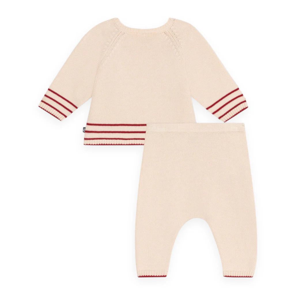 Baby Boy Set Knit Stripe Sweater and Pants Cream and Red S25