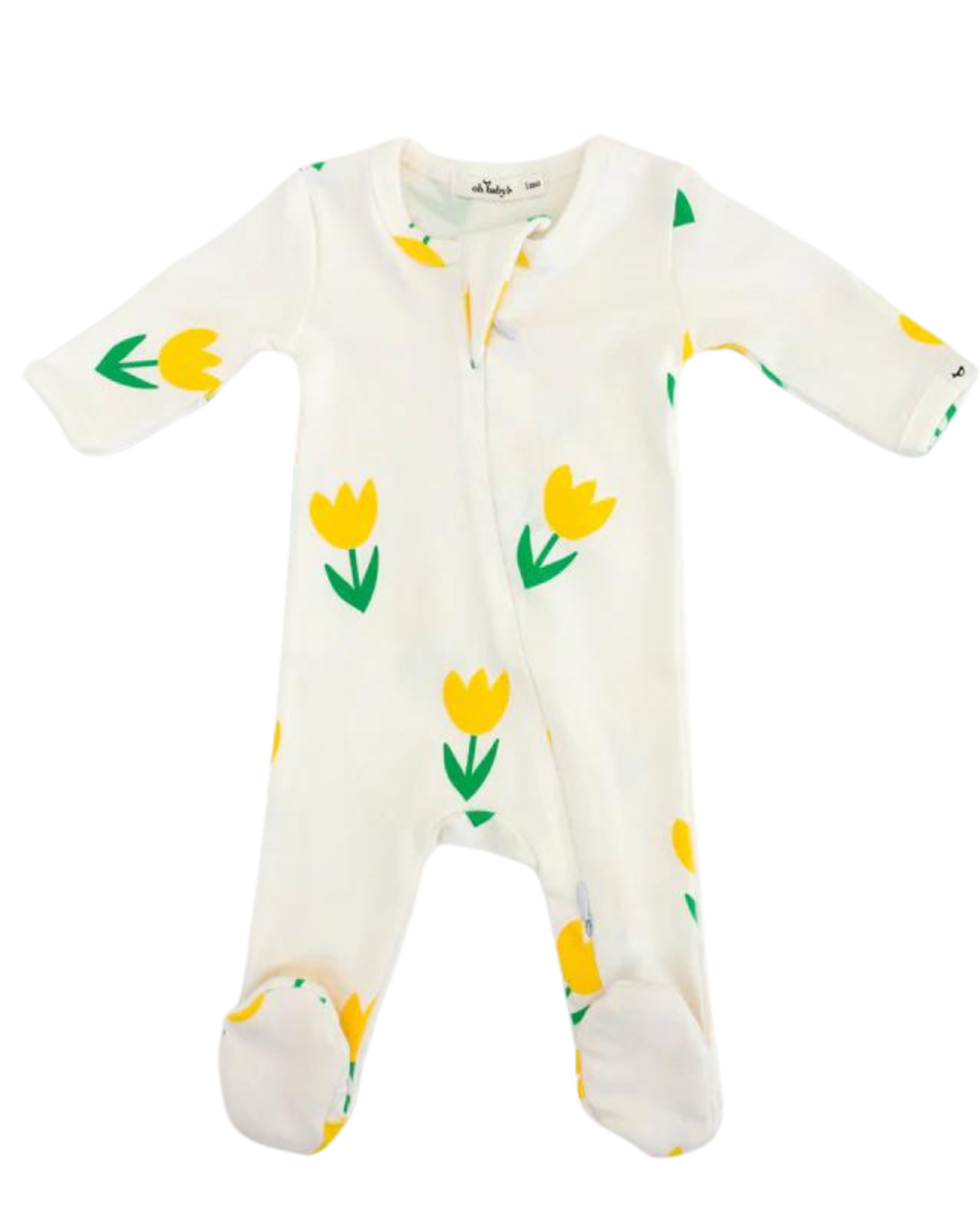 Yellow Tulips Print Zipper Footie