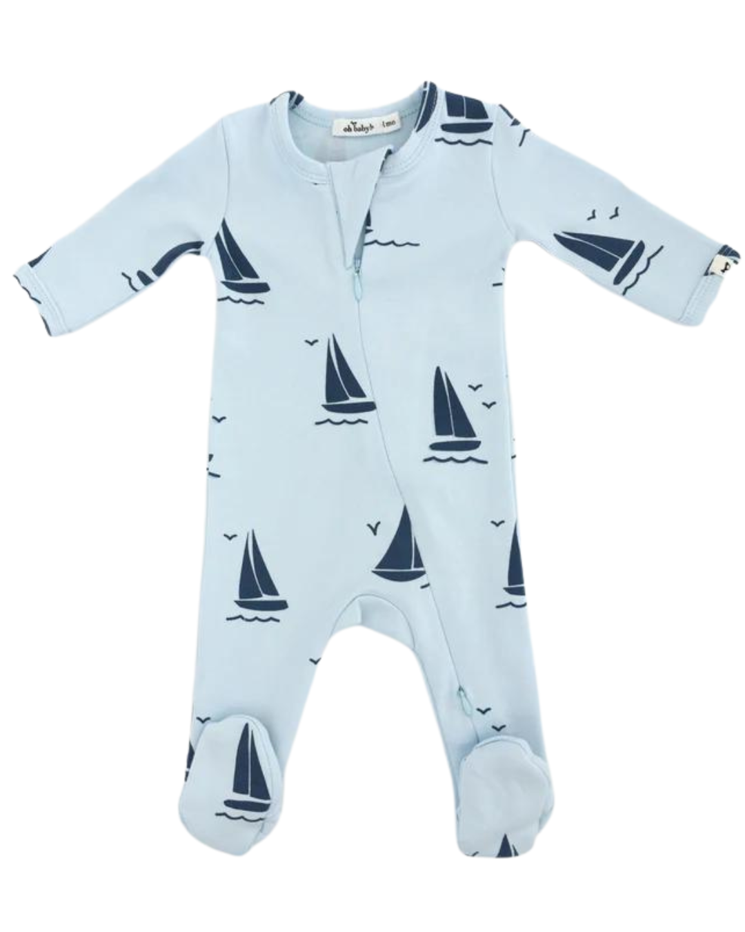 Denim Sailboat Print Zipper Footie