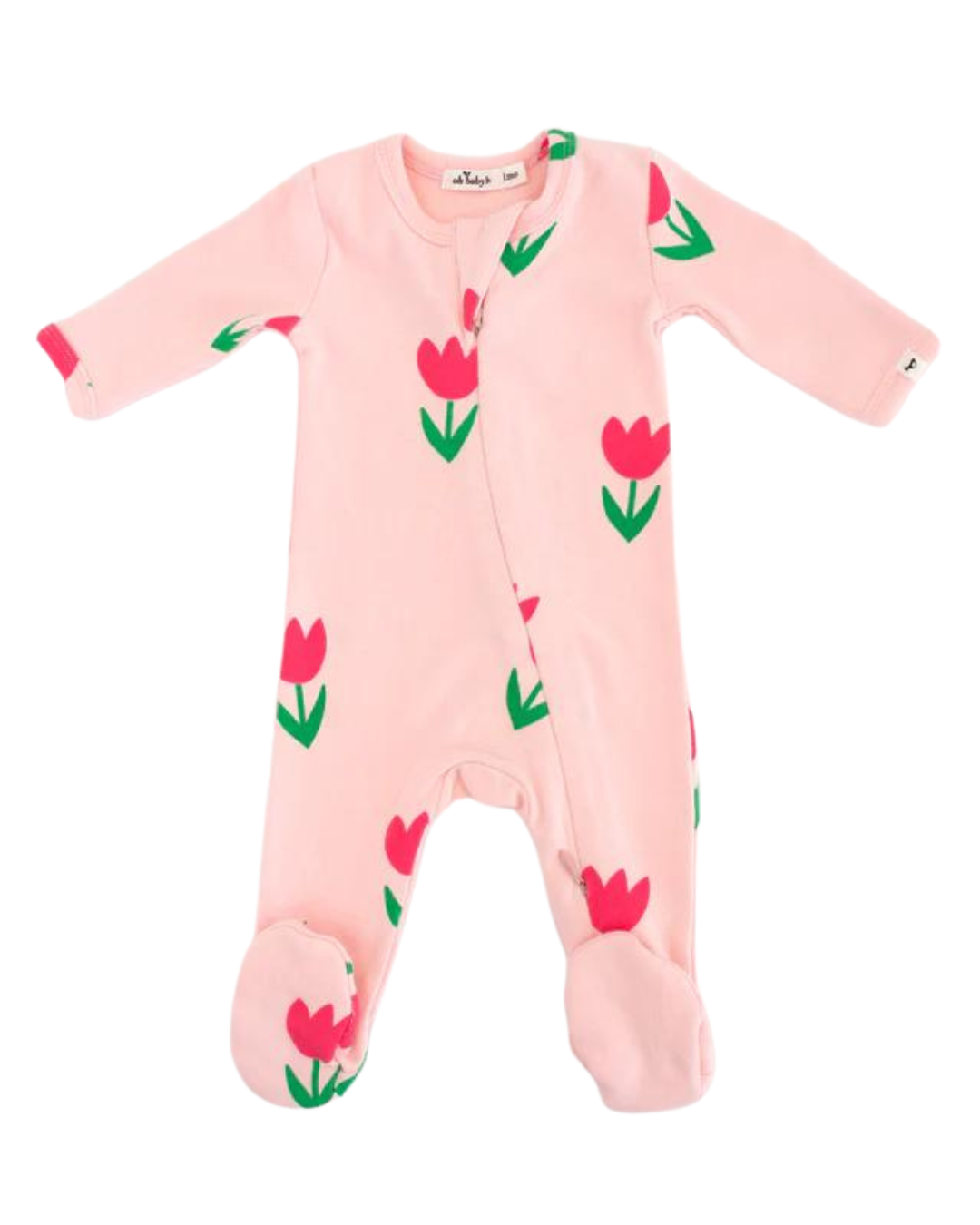 Cotton Candy Pink Tulips Print Zipper Footie