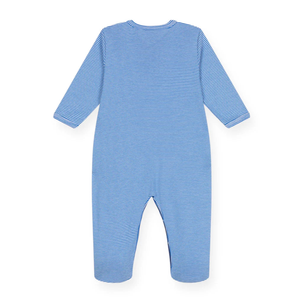 Baby Boy Front Snap Stripe Footie Blue and White  S25