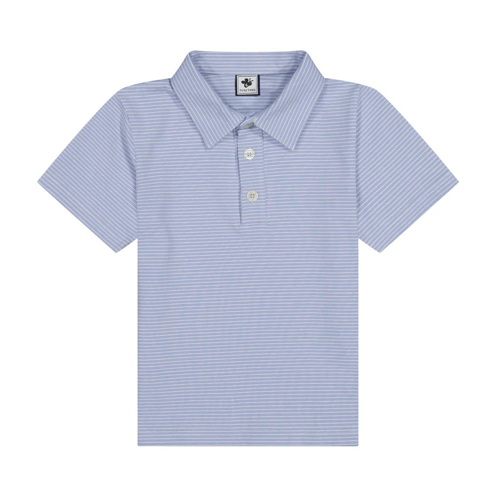 Boys Short Sleeve Polo Cornflower Blue Mini Stripe