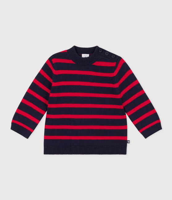 BABY BOY STRIPED SWEATER in navy and red