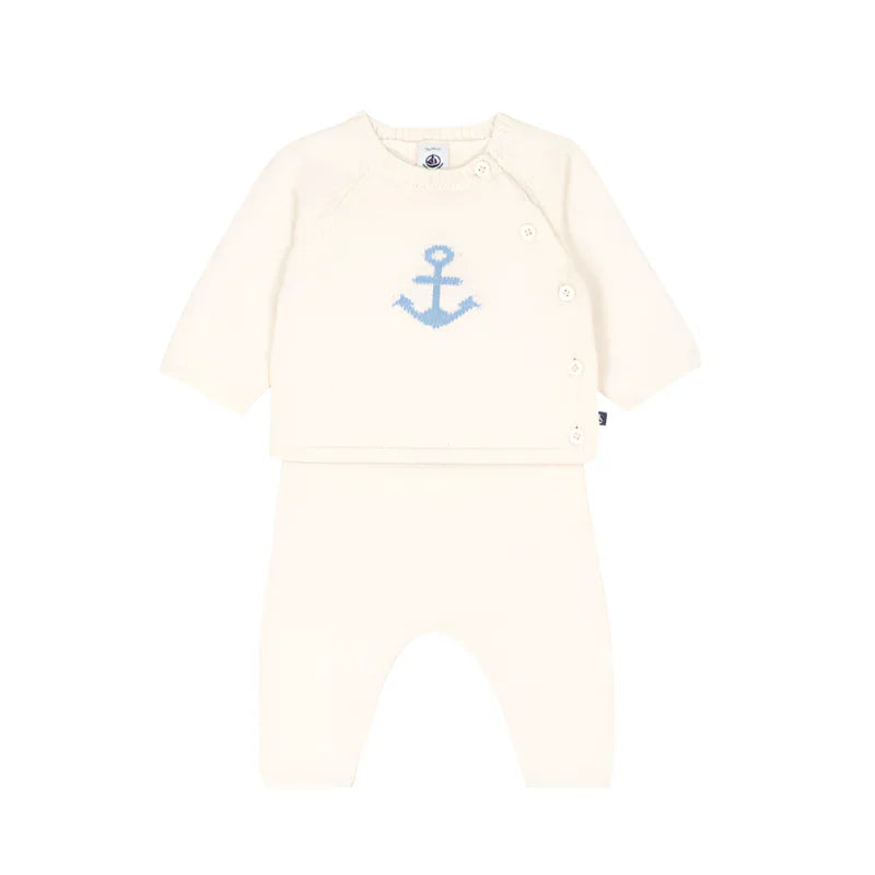 Baby Boy Set Knit Sweater Anchor Detail and Pants S25