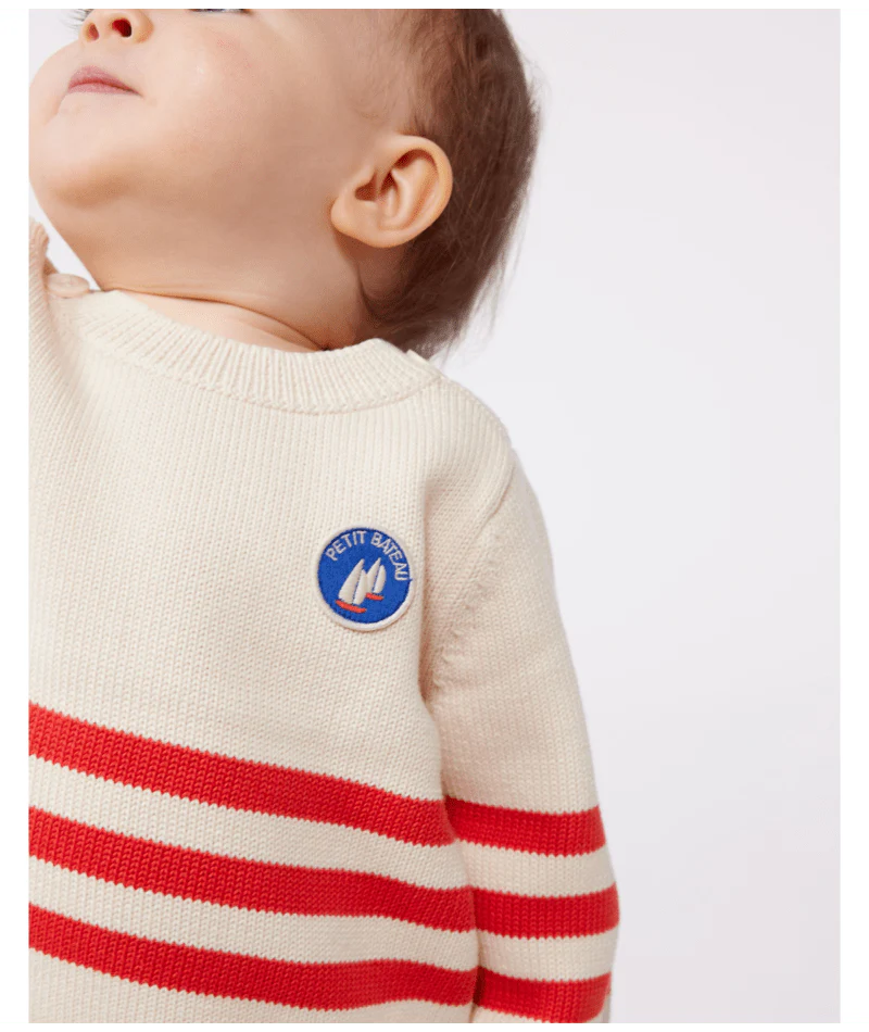 Baby Boy Striped Sweater Cream and Red