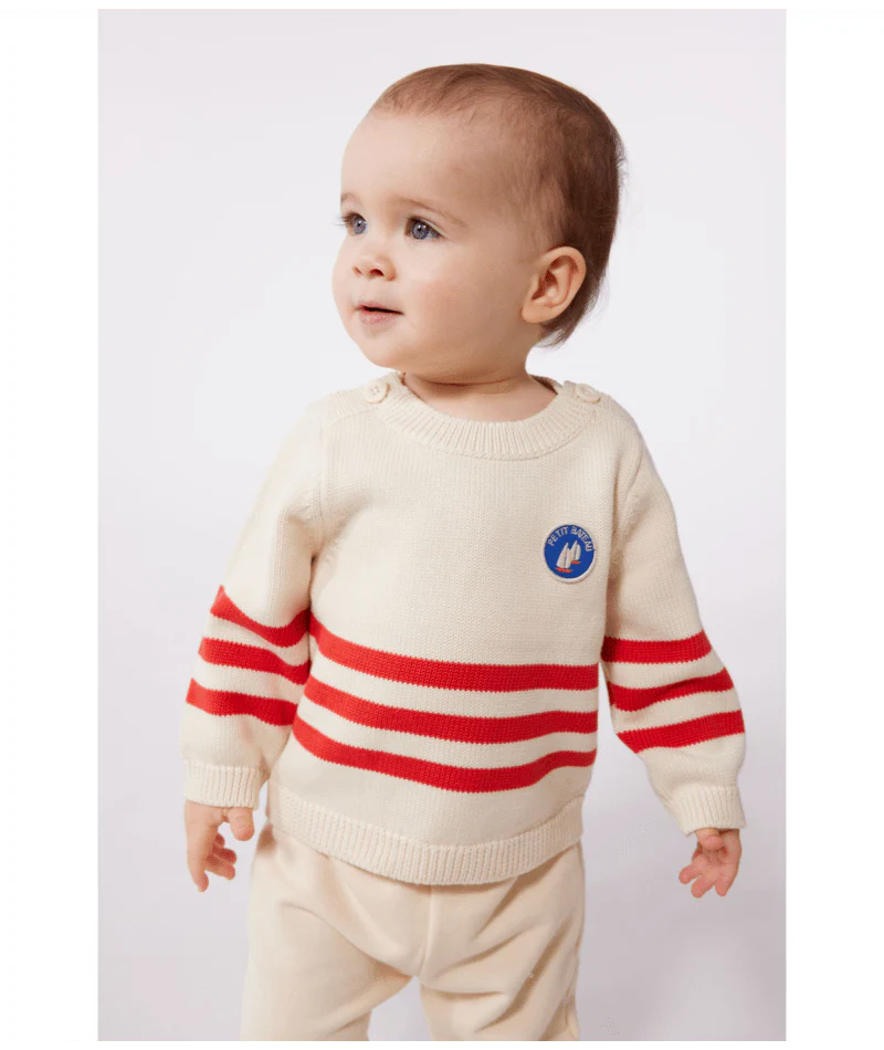 Baby Boy Striped Sweater Cream and Red