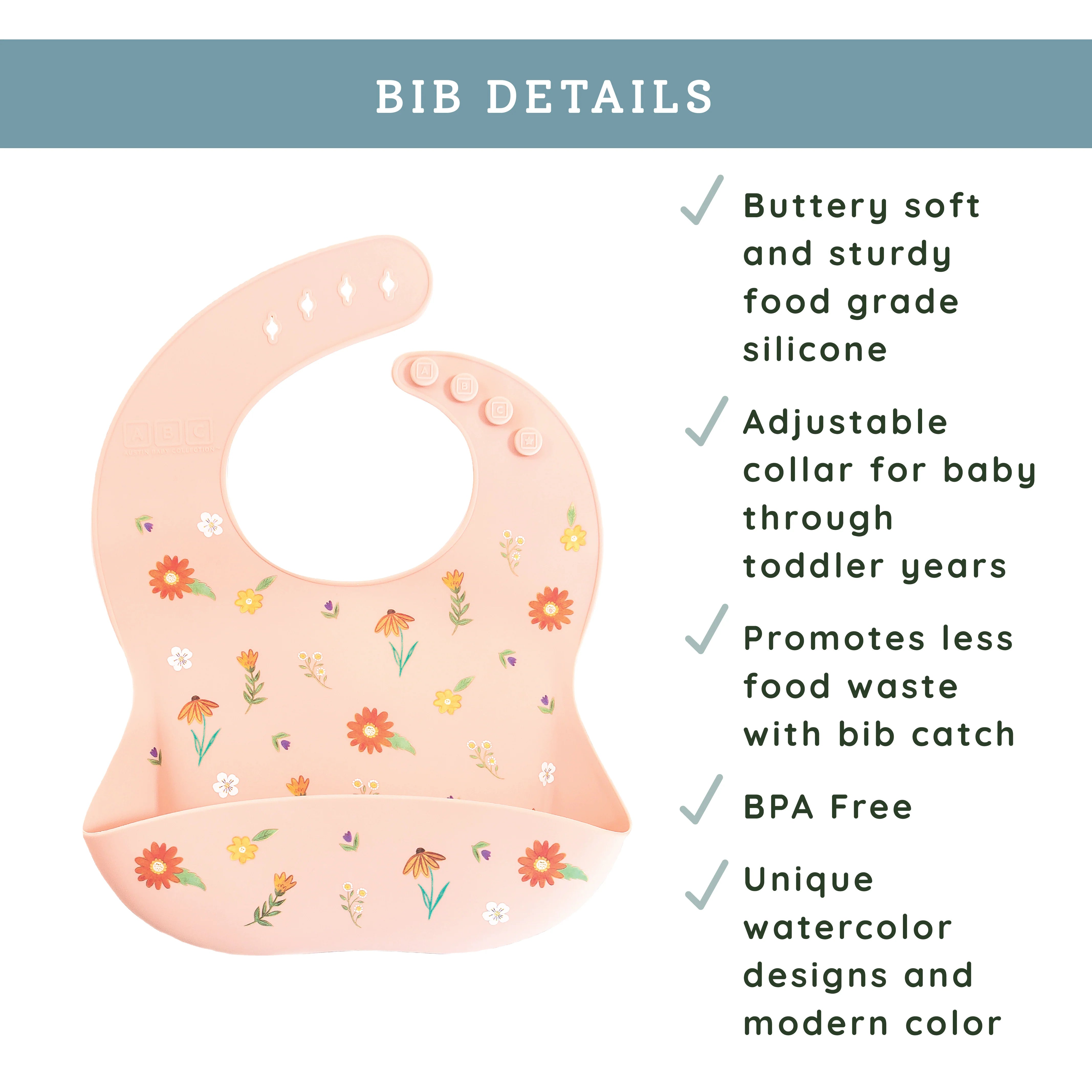 Silicone Bib Wildflower Ripe Peach