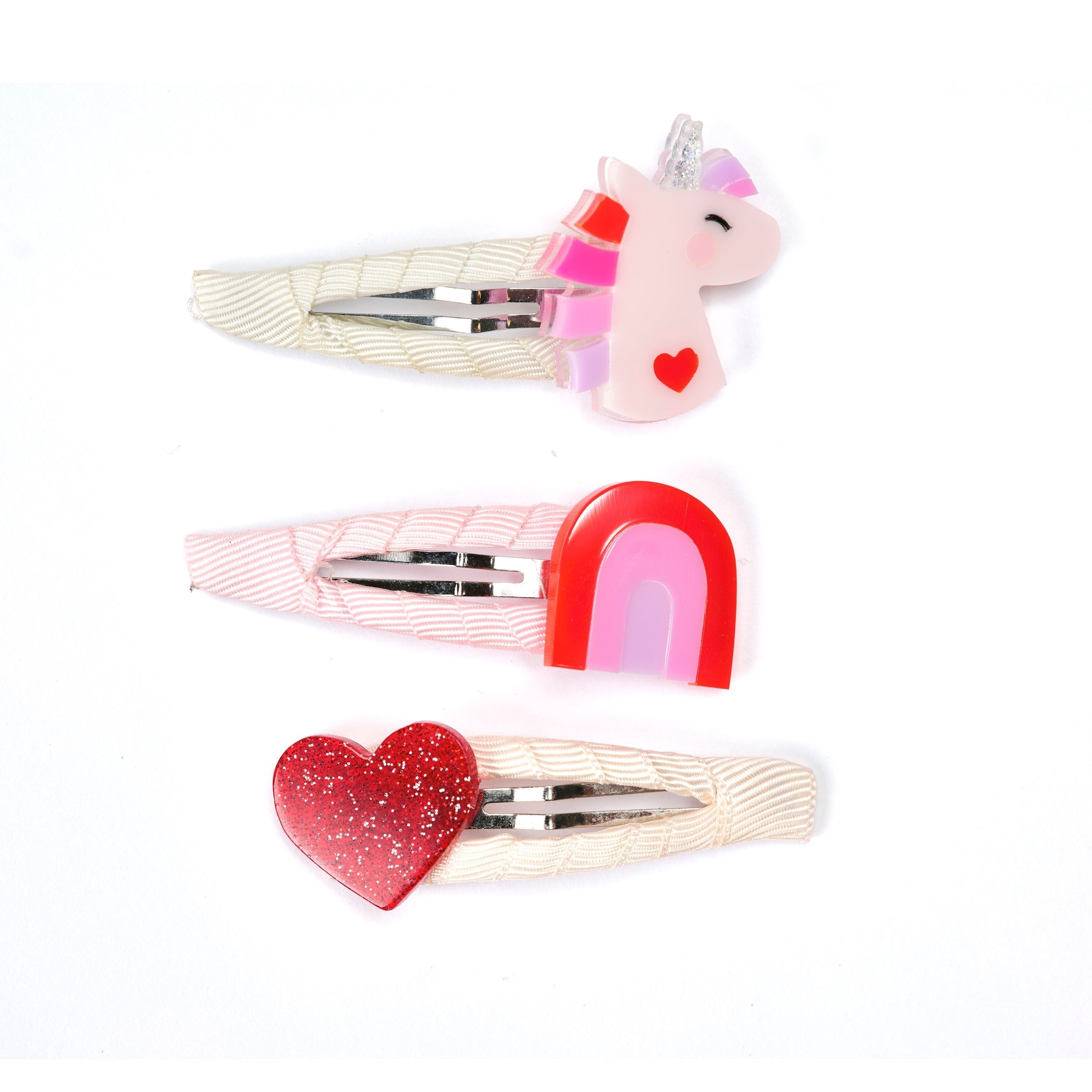 Unicorn Glitter Heart Heart Snap Clips