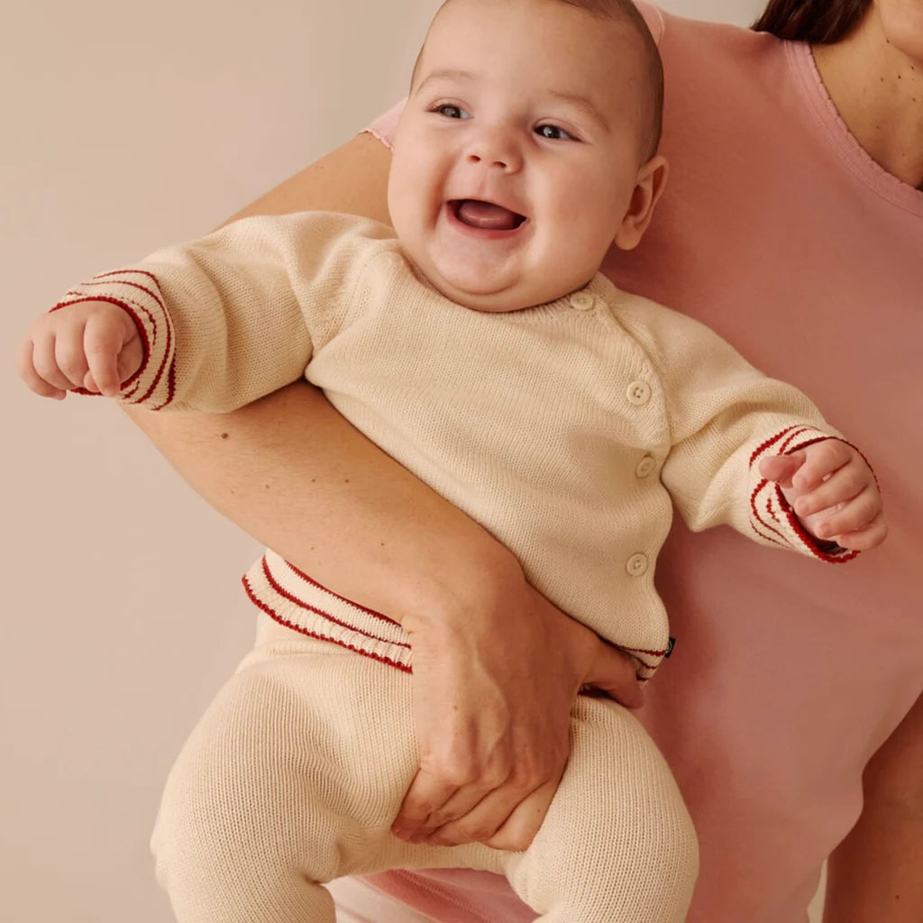 Baby Boy Set Knit Stripe Sweater and Pants Cream and Red S25