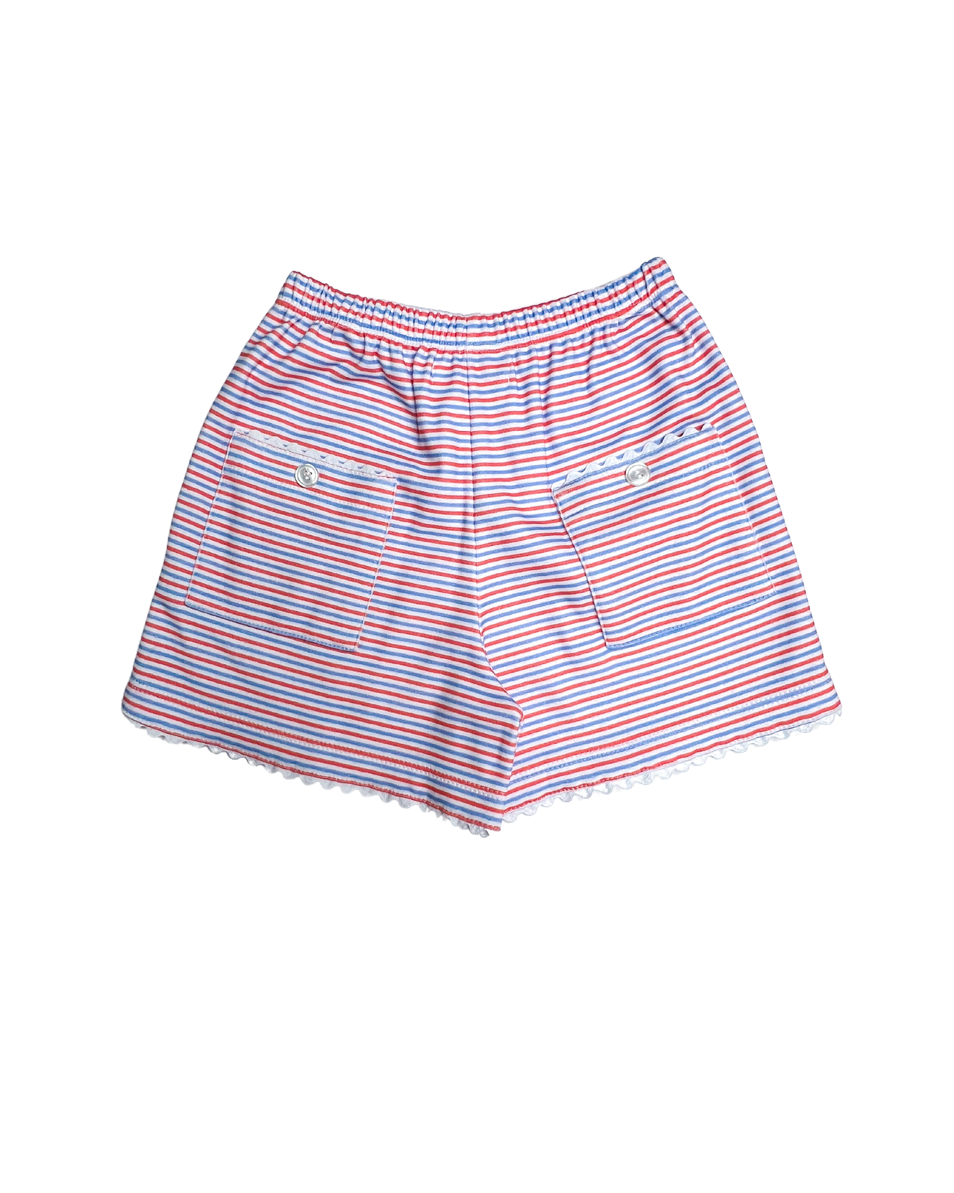 Two Pocket Shorts- Aqua and Tomato Stripe