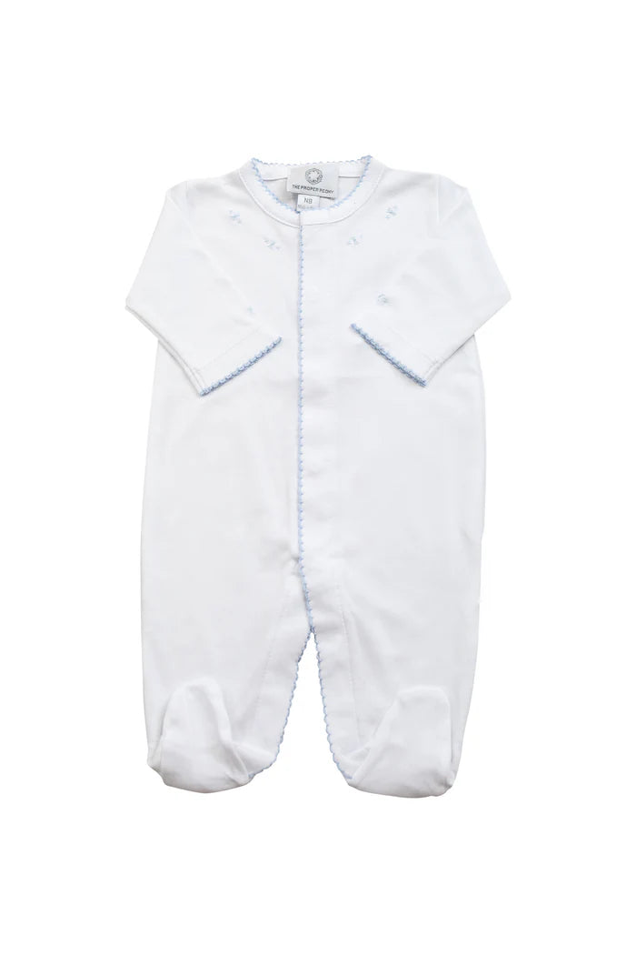 Proper Pima Footed Pajamas in White and Blue