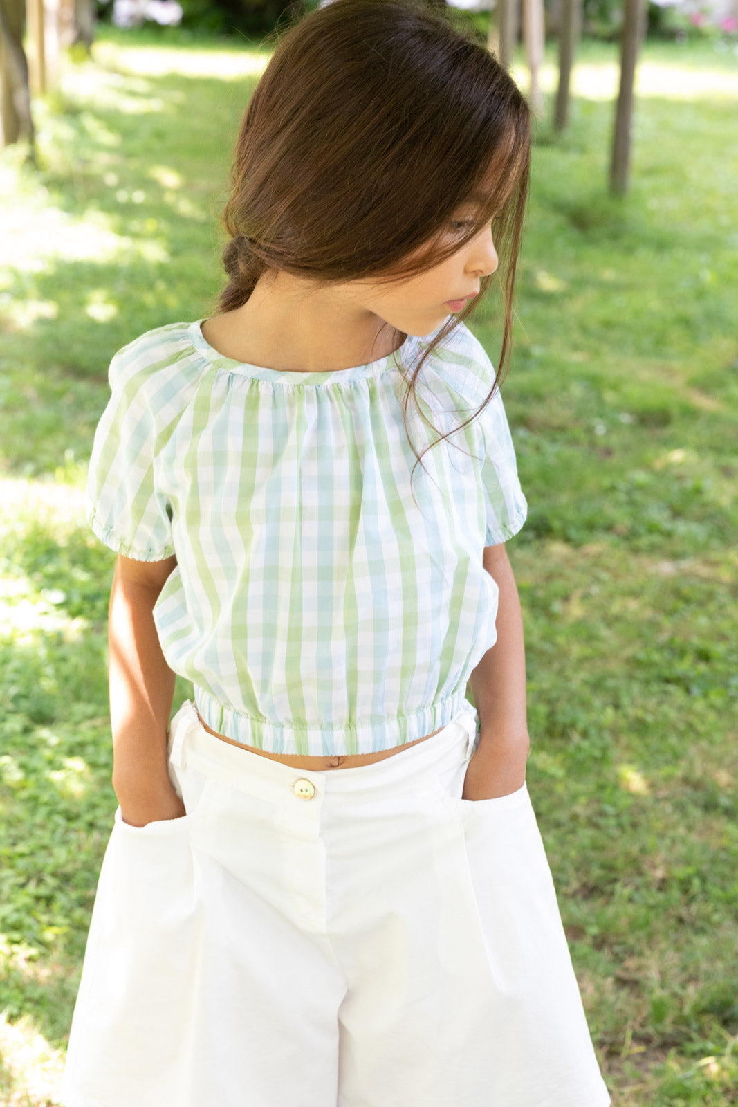 Girl Woven Shirt Azzurro/Verde