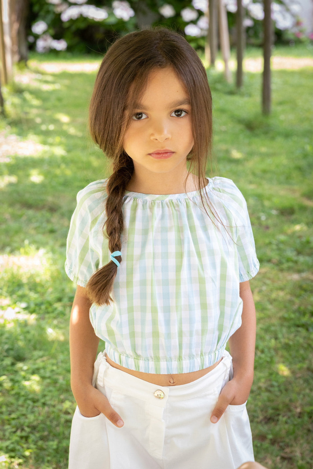 Girl Woven Shirt Azzurro/Verde