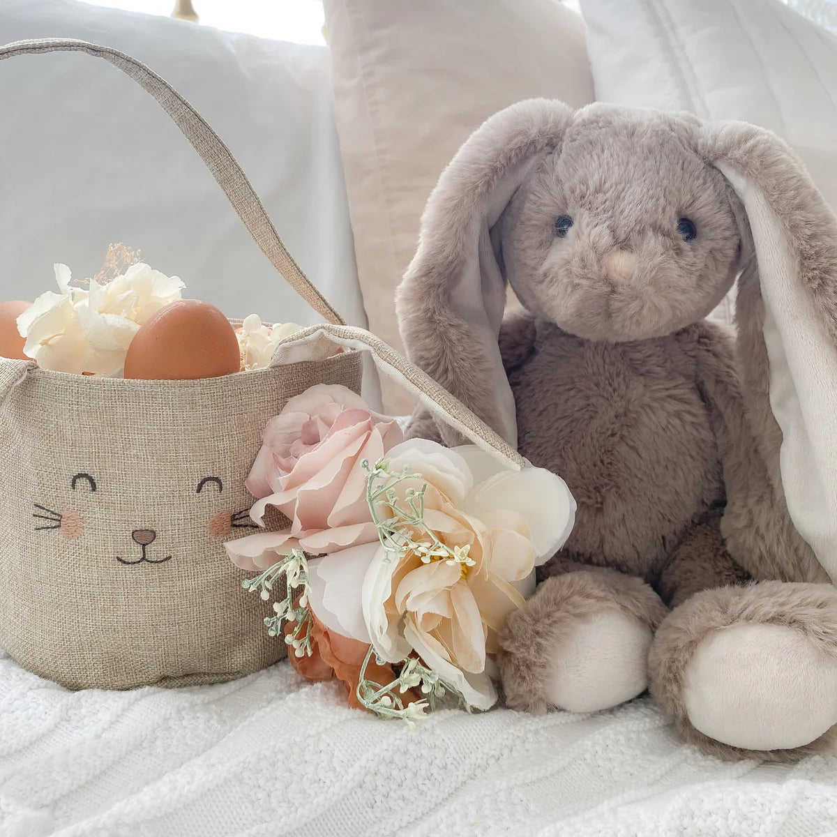 Bunny Easter Basket in Taupe