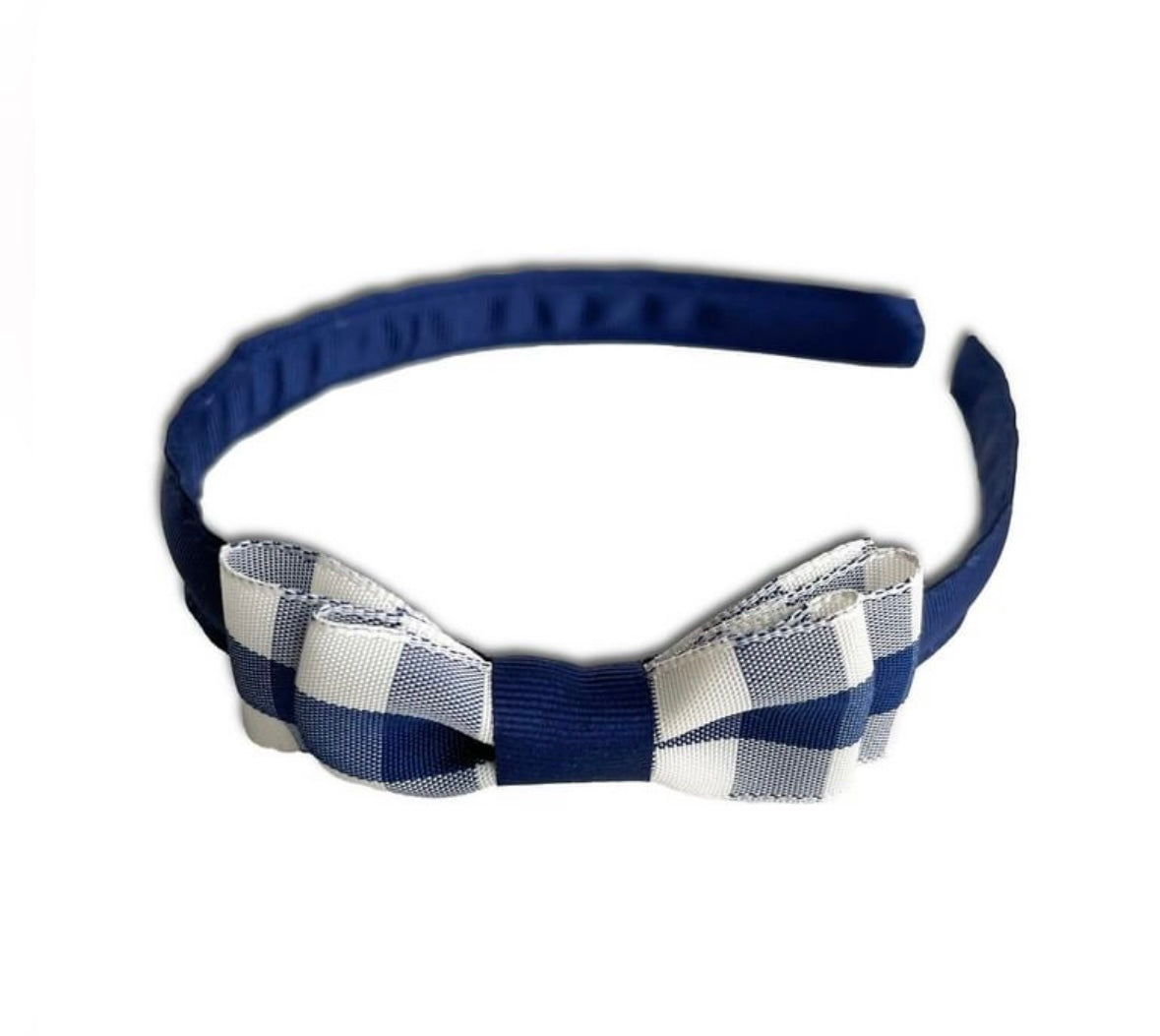 Audrey Gingham Taffeta Headband in Navy Blue