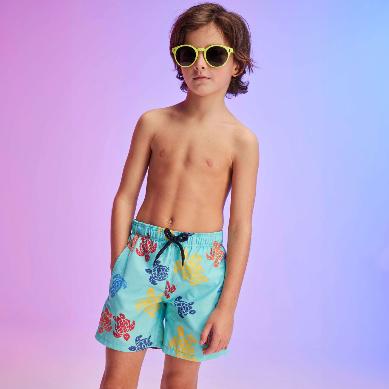 Boys Ultra-Light and Packable Swim Trunks Tricolor Turtles