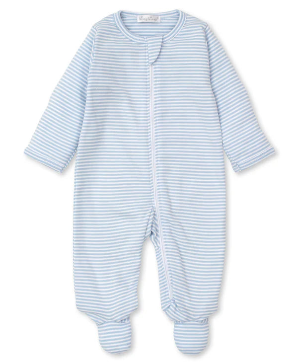 Classic Rib Blue Stripe Zip Footie