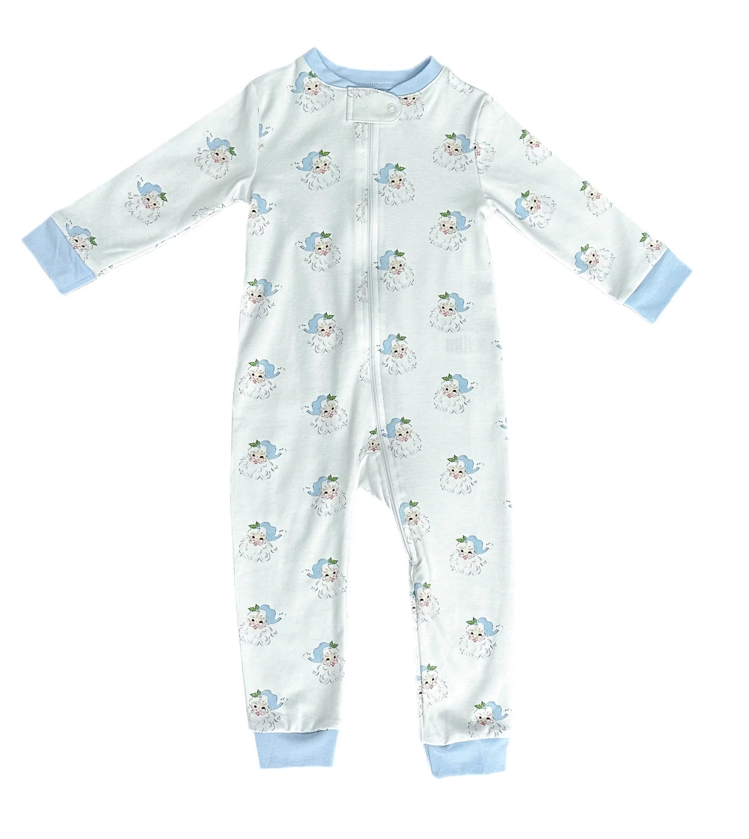 Boys One Piece Zip Up Jammies Blue Santa