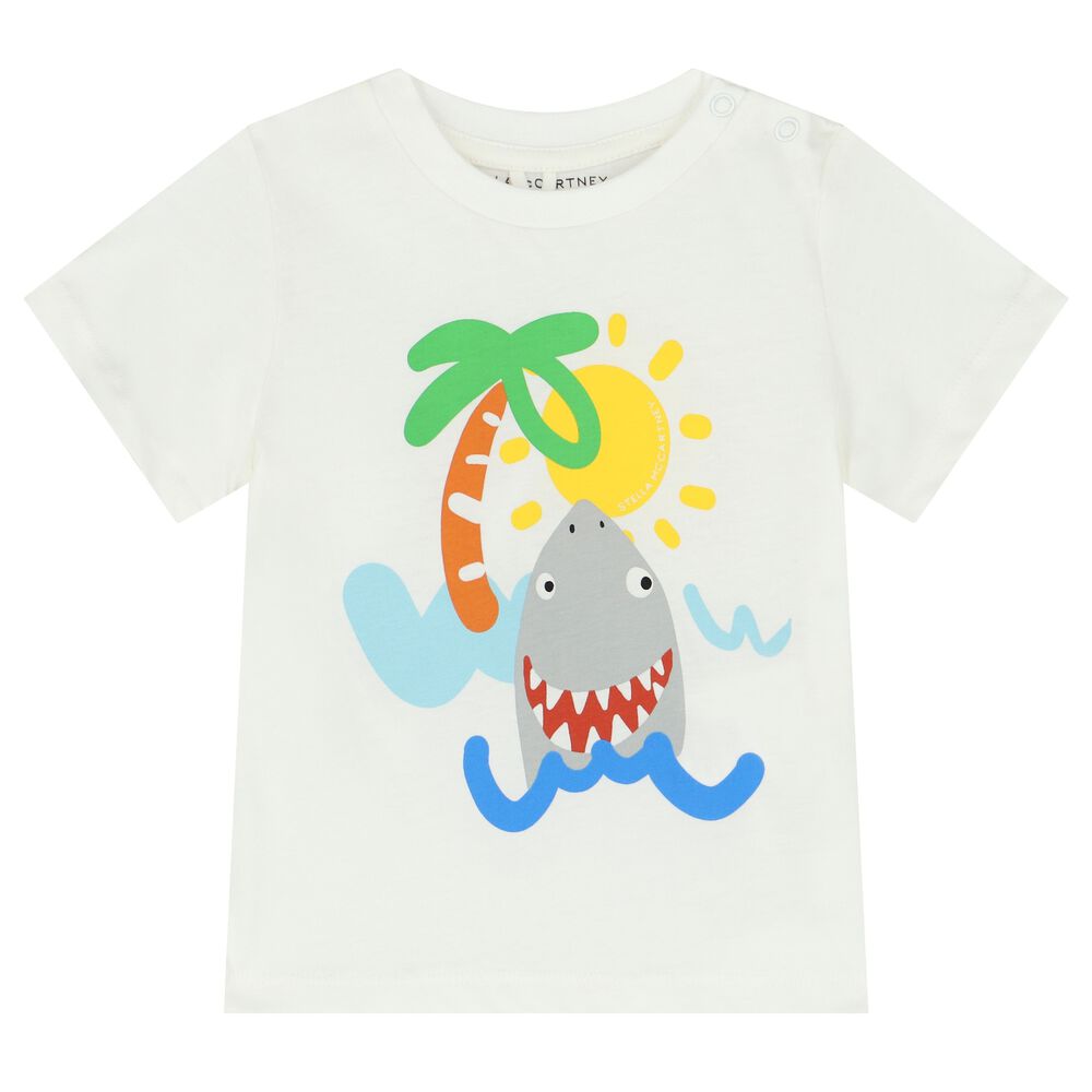 Baby Boy SS Tee with Shark on Holiday Print