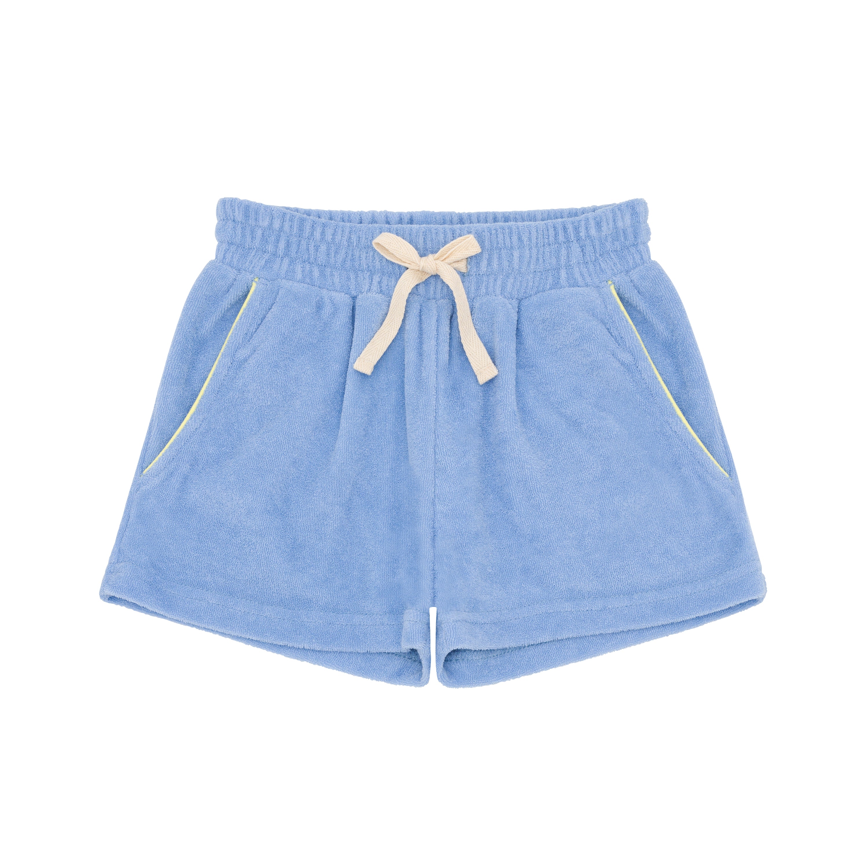 Boys Vista Blue French Terry Shorts with Butter Yellow Trim