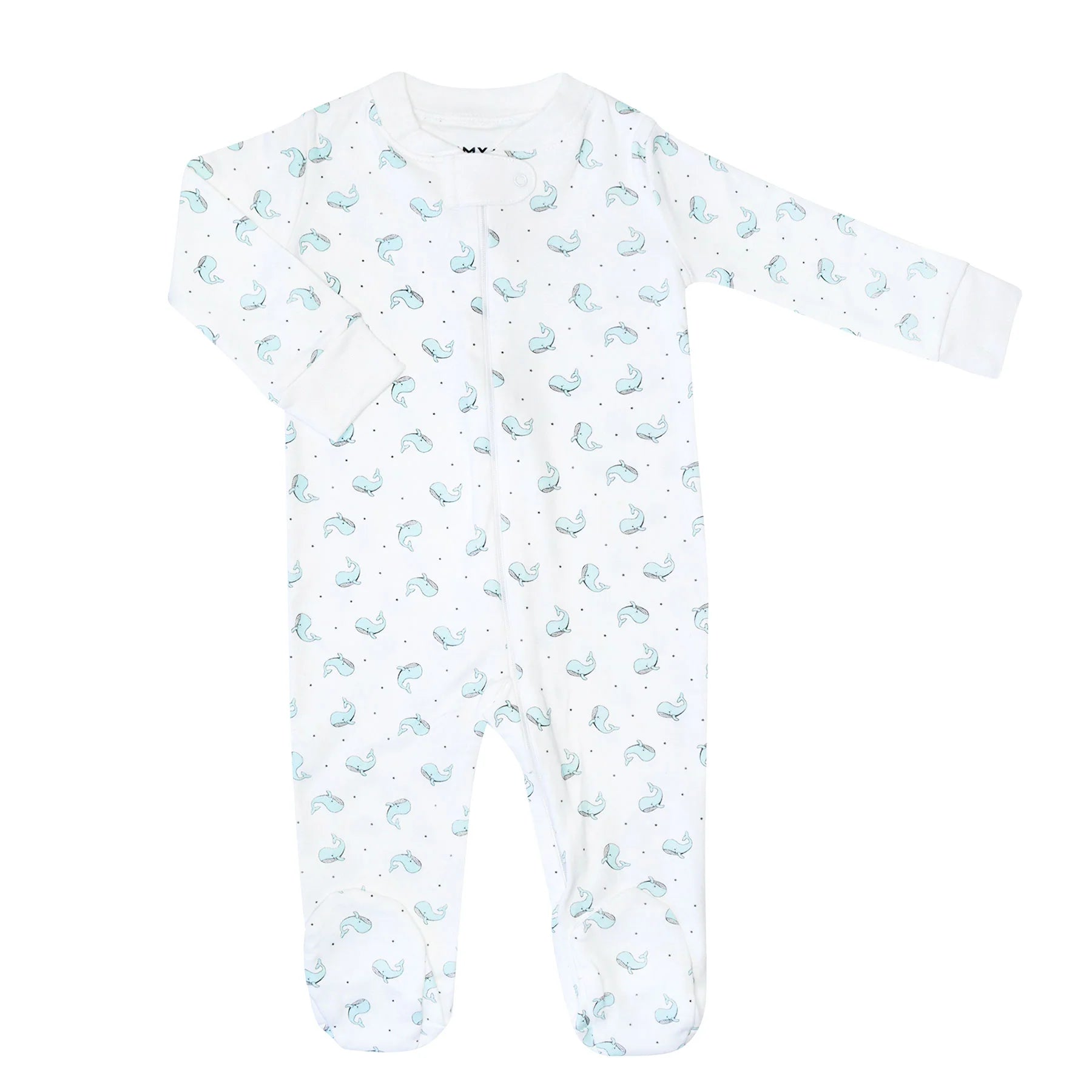 Happy Whale Zipper Romper in Blue