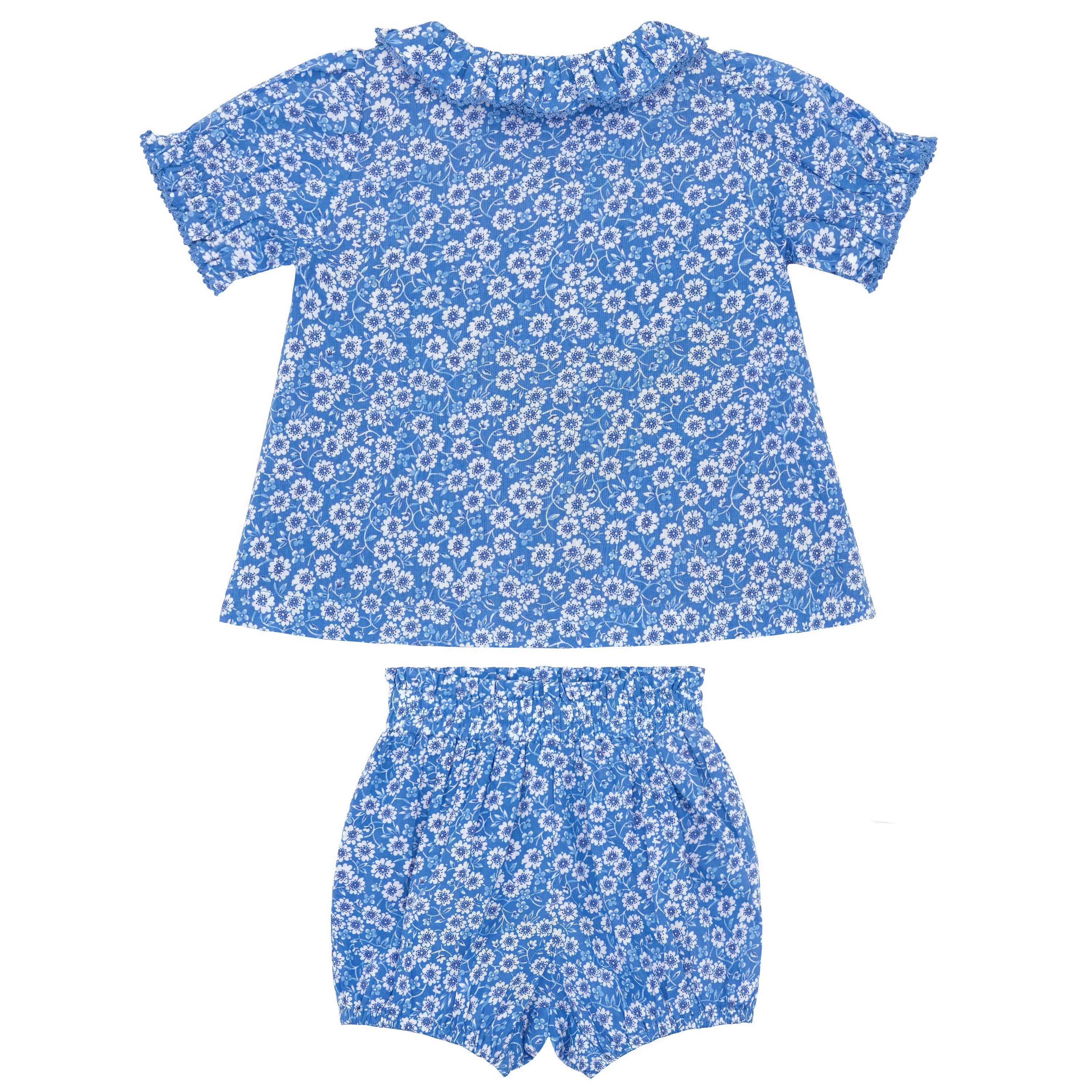 Baby Girl Blue Floral Ruffle Puff Sleeve Bloomer Set