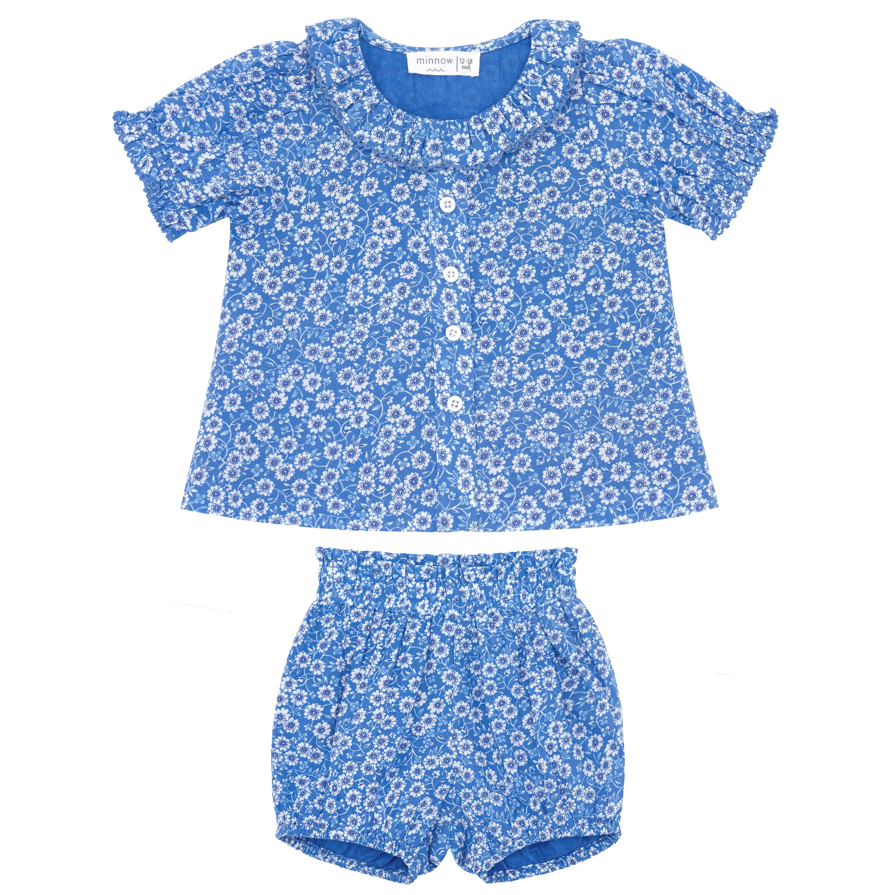 Baby Girl Blue Floral Ruffle Puff Sleeve Bloomer Set